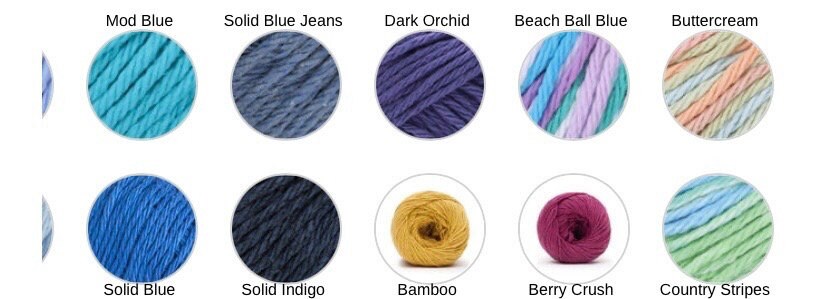 Color swatches of yarn in various colors with labels above each.
